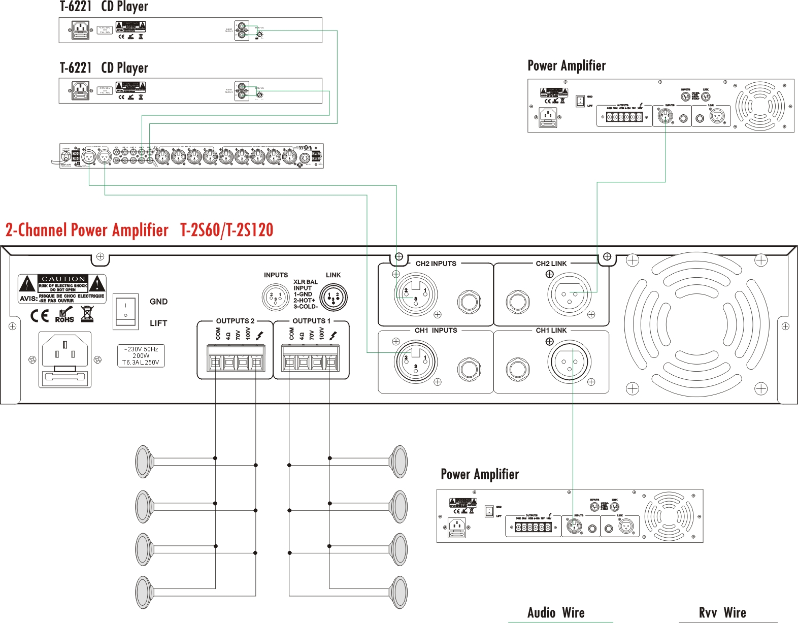 ITC T-2S240 T-2S350 T-2S500 2-Channel Power Amplifier